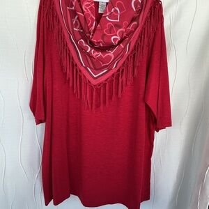 Catherines Red Fringe Top with Heart Scarf